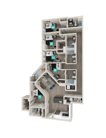 Overall floor plan, bedroom D - The Standard 5x5 Lease Spring/Summer 2026