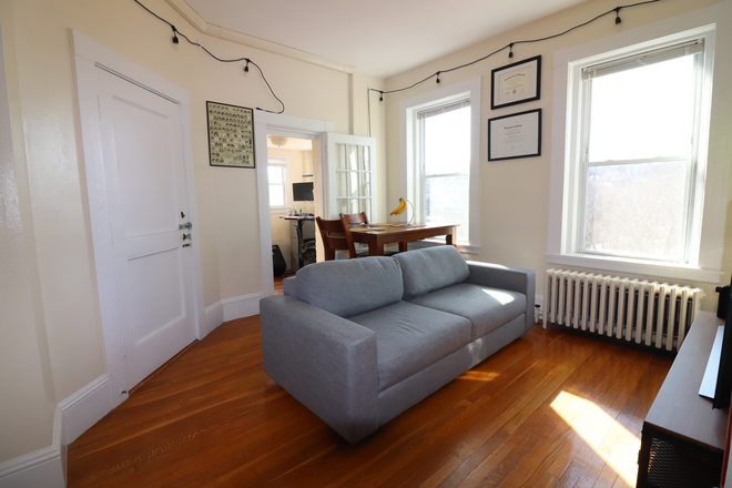 living room - Sunny Coolidge Corner 1 bed + den with parking for rent - 9/1, NO FEE!