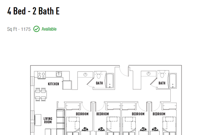 Floor Plan - Lightview 2 bed 1 bath (4 bed 2 bath E room)