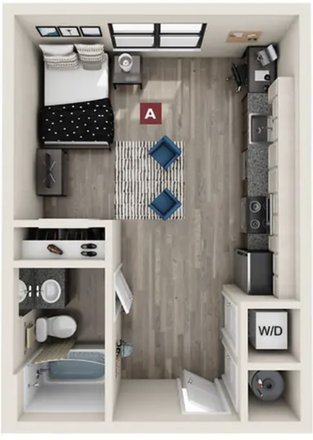 Everything shown is included besides sheets, shower curtain, clothing, and TV - Yugo Maxwell