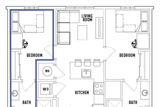 Floor Plan - Fully-furnished, all utilities included, 1 bedroom/bathroom at Emory Graduate Housing (Female only)