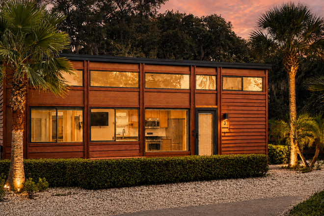 Exterior of Tiny Home with Free Parking - Private Tiny House in Gated Community