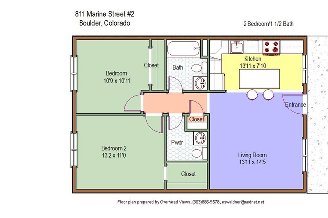 floorplan - 811 Marine Street! One bedroom available in a 2 bedroom 1.5 bath apartment