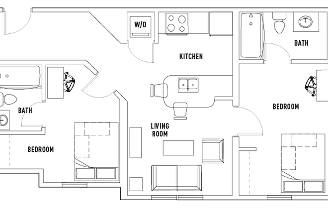 floorplan 2 bedroom 2 bathroom - 8 1/2 Canal Street Apartments