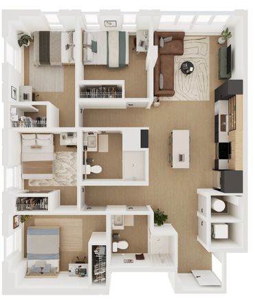 Floorplan B - Hub Raleigh - Stephanie's 4x2 Standard apartment