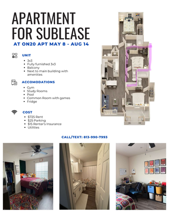 Layout, Bedroom, Bathroom - On20 Apartments 3x3 (1 room available)