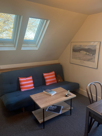 Living room with queen bed futon sofa - 2 Room Furnished Apartment near Porter and Davis!