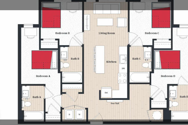 Bedroom 4 is for sublet, it is much more spacious than it appears in the floorplan. - Sublet at Tempo Apartments