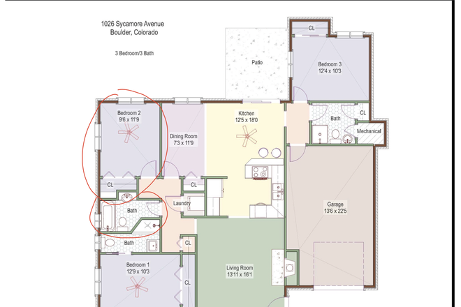 Circled in red is the bedroom and bathroom up for leasing. - Personal room and bathroom Rental