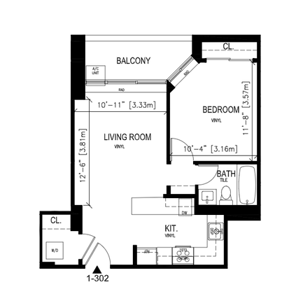 Floor Plan - 1BHK in SFP (Located On Campus and with a Balcony)