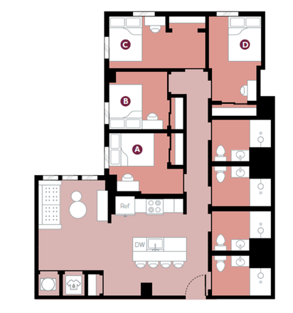 Floor Plan (Unit C) - Sub-Lease at the Hub for Spring semester