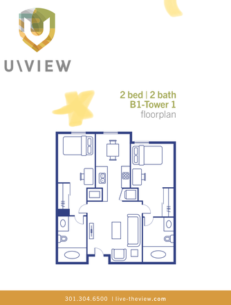 Floor plan. My room is the one to the left. - The University View Tower 1- 2 by 2, close to campus and Iribe