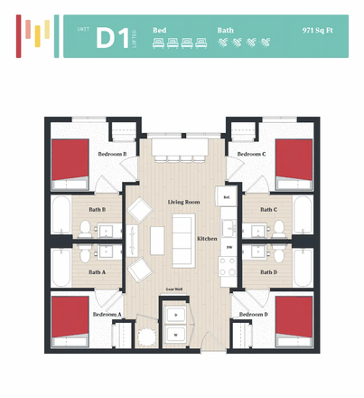 Bedroom A - 4x4 - Tempo Female-Only Apartment for Spring 2026