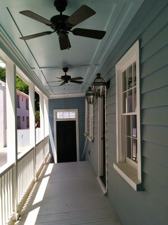 View from private piazza to street door - Charming Charleston Single House Apartment SS appliances, HW floor, granite, 2 piazzas, Washer/Dryer