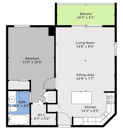 floor plan of unit - 1BR/1BA walk to campus, amazing views, storage, and parking Condo