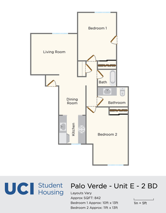 Floor Plan - 1 Private Bedroom in 2b1b unit, Short-Term Rental Apartments