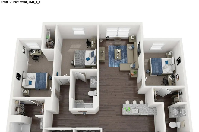 Unit, bedroom has separate closet and bathroom (Room B). - Park West
