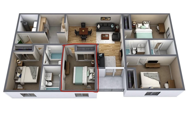 Bedroom B circled - Knights Circle 4x4 Summer Apartment Sublet