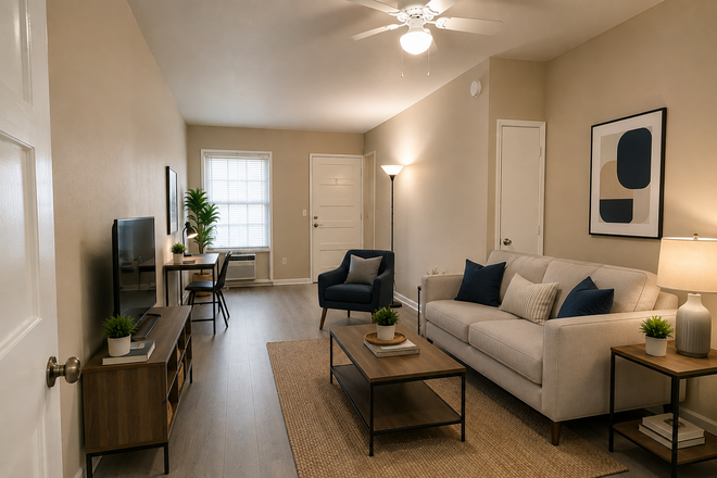 Living room — virtually staged - Walk to Rice & Rice Village | 3BR /1BA | Available Now Apartments