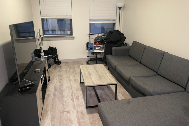 Common living area. Comes with all furniture. - The 9 at College Park Apartments, 1 bed 1 bath in a shared suite