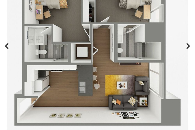 Floor plan of unit. Roommates are randomly assigned based on gender but you can request a specific roommate. - 2x2 Unit in Malibu Apartments