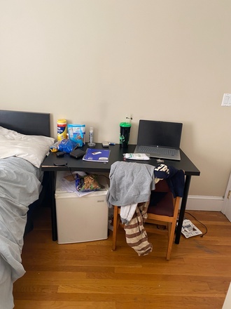 The desk and fridge - 30 Moreland Street Boston