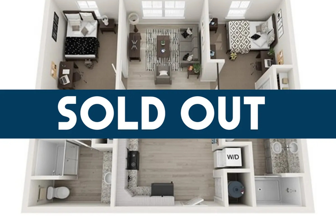 Floorplan - view link for 3d interior tour - Rivers Walk - 1 bedroom/1 bathroom unit available in fully furnished 2br/2ba apartment.