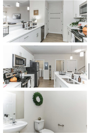 Kitchen and guest bath - Copper Social Apartments, close to campus