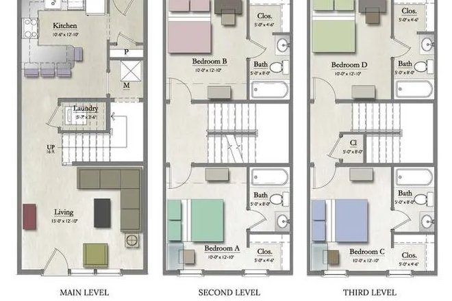 Floor Layout. My bedroom is bedroom B - 1 bedroom 1 bathroom townhome all girls for Sublease