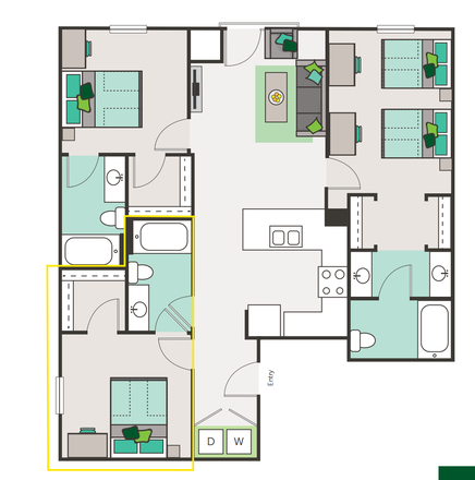 C2 floorplan with room - Spacious room at North 116 Flats Apartments