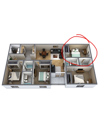 Room layout and the bedroom highlighted. - Knight’s Circle