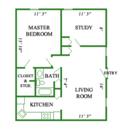 floor plan - Private Bedroom at Puffton Village Apartments