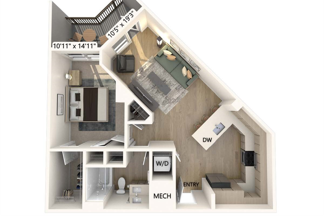 Floor plan - Avalon - fully furnished 1 bedroom apartment (6th floor)