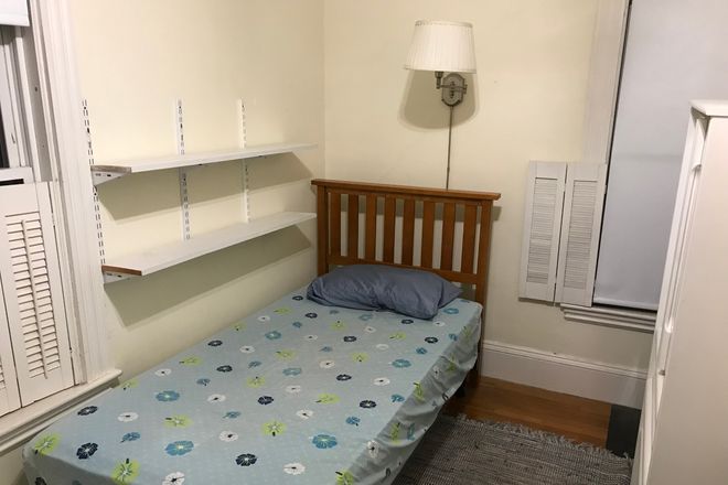 Bed and shelves - Small, cozy and inexpensive room in Davis Square, Somerville House
