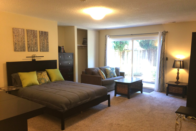 Private entrance with big sliding doors - Fully furnished space w/ 2 closets, private entrance, full kitchen/bath, safe and clean