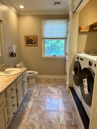 Second Floor Shared Full Bathroom – Vanity, Laundry Area - Spacious Furnished Bedroom w/ King Bed – Desk & Closet – Utilities Included Lexington House