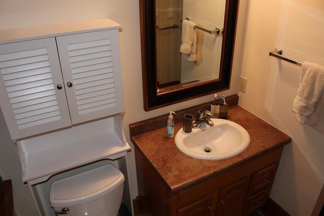 Upstairs bathroom sink/toilet view - Room for Rent (laundry, garage & garden space, off-street parking, internet/gas included) Apartments