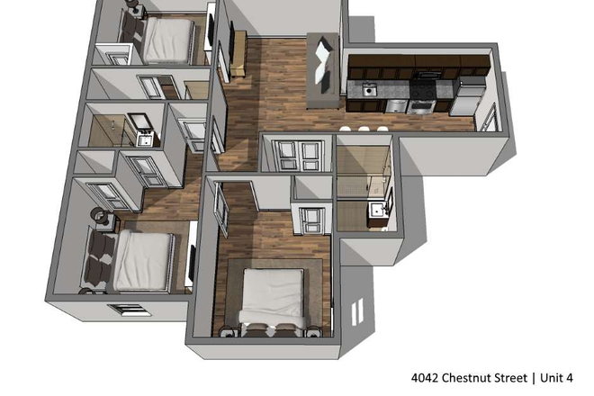 Floor Plan - please set up a time for a live tour! - 4042 Chestnut St. - Safe and Convenient Apartment for Students & Faculty!