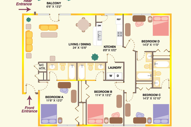 Bedroom C is the one being subleased. - Boardwalk at Alafaya Trail Apartments