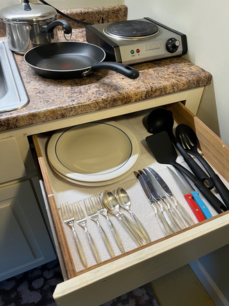 kitchen counter - One Person Studio Apartment, all utilities included, 3 miles from campus, prvt entry, off street pkg