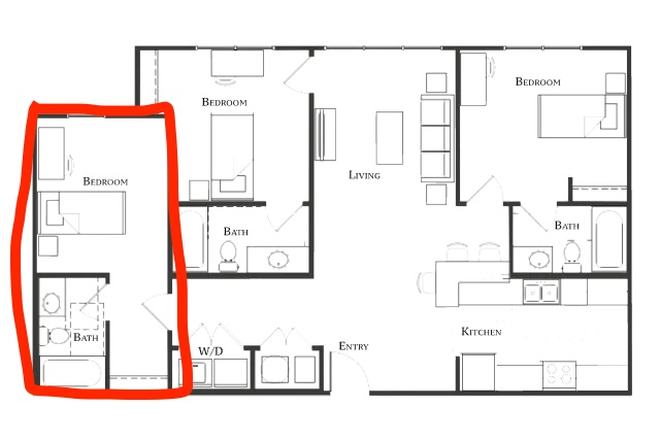 Bedroom being offered (actual floor plan is a mirror image of this picture) - BELLAMY LEASE TAKEOVER MAY 1ST!!! 3x3 ALL FEMALES