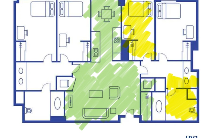 Floorplan - 1 Bedroom Sublease in Great 4x2 Apartment near Campus