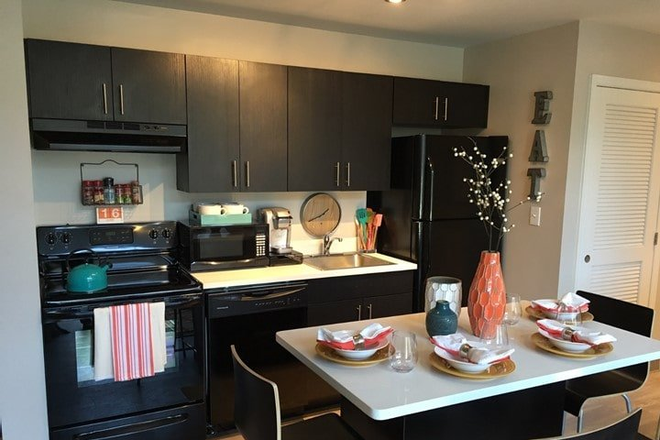 kitchen area - Nine East 33rd Apartments, furnished, directly across from campus, in-unit laundry, dish-washer