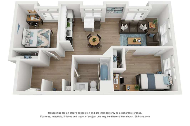 Top-down view of the 2B1B layout - Summer Sublease Near UC Berkeley – $1100/Person, Fully Furnished 2B1B