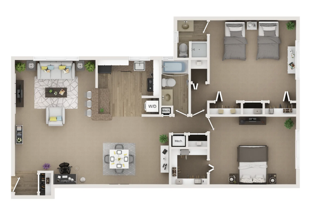 Unit Floor Plan 2 bed/2 bath - Cardiff Hall, on other side of your road across campus. Apartments