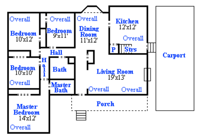 First floor plan showing the three hallway bedrooms and a master bedroom. The house has a lower level just as big. - Bedroom in big comfortable house available close to UMD campus
