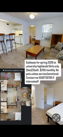 Living room, bedroom, floor plan - University Highlands Spring 2026 Sublet for Girls