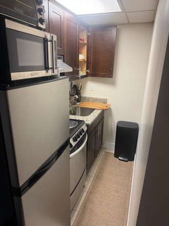 Kitchen - Oven/Stove, Vent, Microwave, Fridge, Garbage Disposal. - Spacious Sunlit Studio On The Boston Commons Apartments