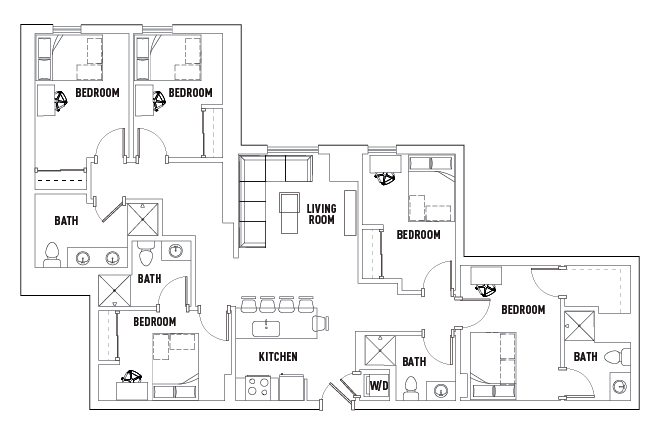 5x4 Bedroom Private Bathroom - 959 Franklin Apartment Near Campus