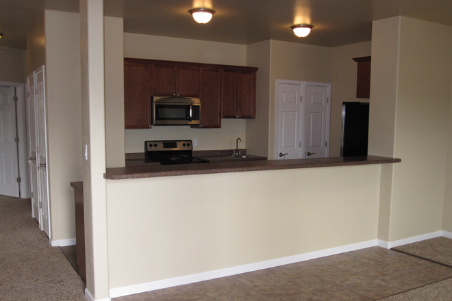 Kitchen bar and pass through to living room - Campus View Suites Apartments